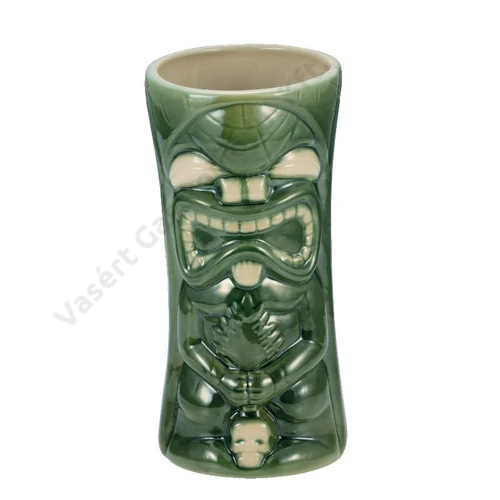 Tiki kerámia koktélos pohár, zöld Maori mintával 600ml | vasert-gastro.hu