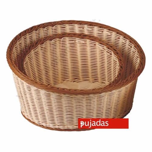 P100.755 Polirattan kenyérkosár (kerek,ferde) bézs-sötétbarna átm:40cm