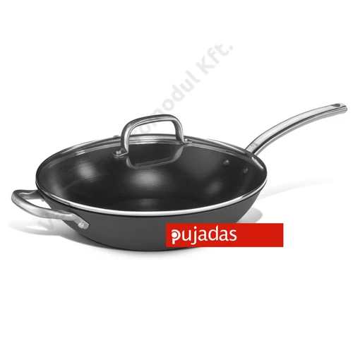 Öntöttvas Wok üveg fedővel